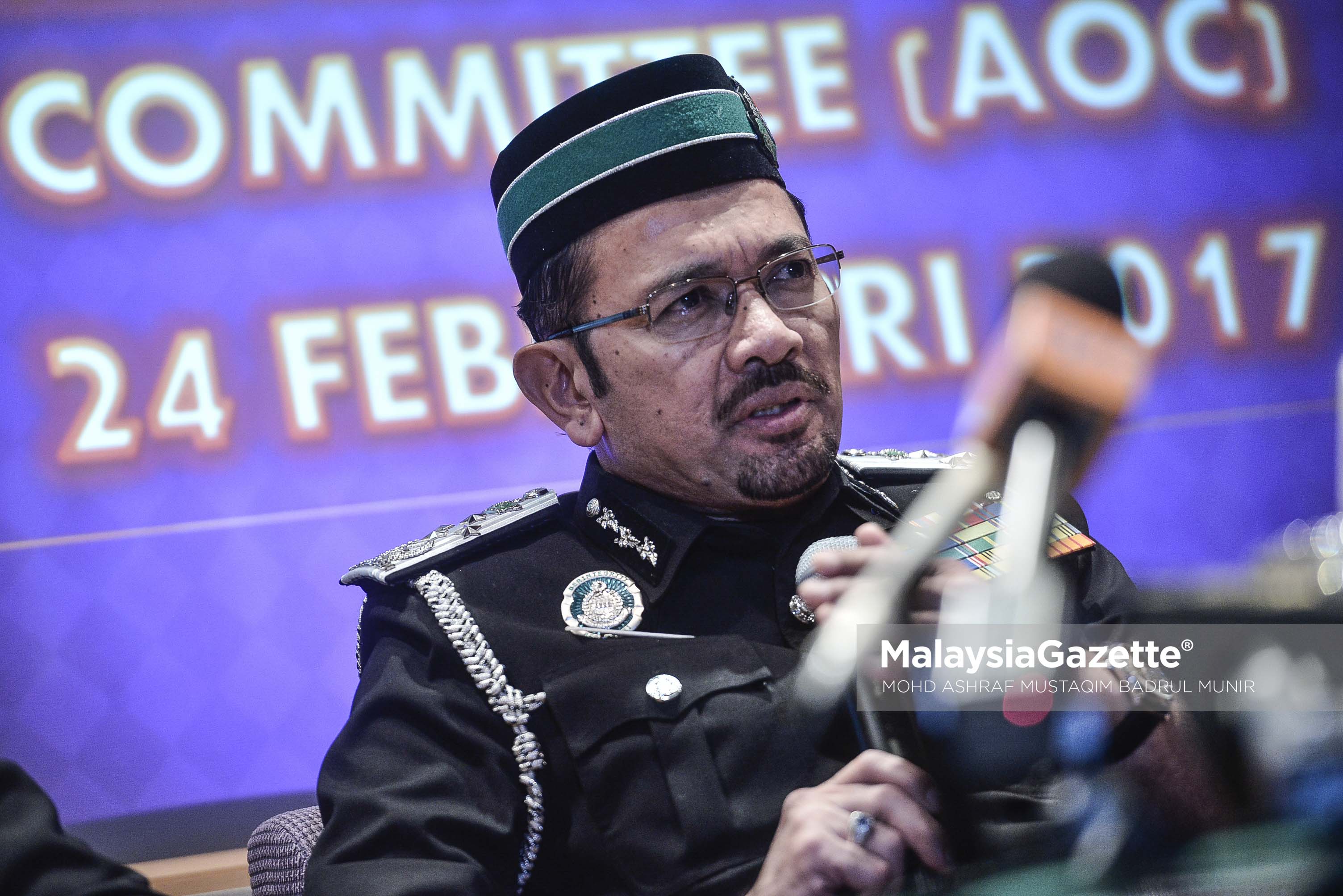 Ketua Pengarah jabatan Imigresen Malaysia, Datuk Seri Mustafar Ali, pada sidang media Jabatan Imigresen dan MAHB di KLIA, Sepang. foto ASHRAF MUSTAQIM BADRUL MUNIR, 24 FEBRUARI 2017.