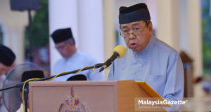 Sultan Selangor, Sultan Sharafuddin Idris Shah berkenan menyampaikan titah perasmian dan menyempurnakan perasmian Masjid An-Nur Temasya Glenmarie pada Majlis Berbuka Puasa Sultan Selangor Bersama Rakyat serta perasmian masjid tersebut di Shah Alam. foto SAFWAN MANSOR, 02 JUN 2017