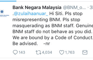 Pengguna Twitter ditegur Bank Negara mengaku sebagai staf