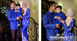 Sesi fotografi Hanis Zalikha bersama suami, Hairul Azreen serta anaknya, Yusuf Iskandar pada sembang santai ‘Jakel Barulah Raya’ di Pasaraya Jakel, Kuala Lumpur. foto HAZROL ZAINAL, 19 MEI 2018.