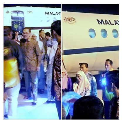 Jet Kerajaan Dr. Wan Azizah dan Anwar bersama dua anaknya menaiki jet kerajaan untuk memenuhi jemputan Istana Kelantan, malam tadi.
