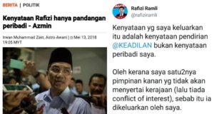 Rafizi Ramli mempertahankan bahawa kenyataannya berhubung pelantikan tiga menteri kanan adalah pendirian PKR dan bukannya pendirian peribadi beliau.