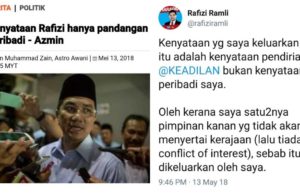 Rafizi Ramli mempertahankan bahawa kenyataannya berhubung pelantikan tiga menteri kanan adalah pendirian PKR dan bukannya pendirian peribadi beliau.