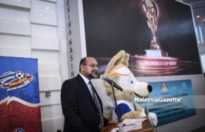 Menteri Komunikasi dan Multimedia, Gobind Singh Deo berucap pada sidang media FIFA World Cup Russia 2018 di Kementerian Komunikasi dan Multimedia (KKMM), Putrajaya. foto HAZROL ZAINAL, 12 JUN 2018.