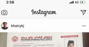 Khairy memaparkan gambar borang pencalonan yang telah lengkap diisi di laman Instagramnya dengan kapsyen "Alang-alang menyeluk pekasam, biar sampai ke pangkal lengan. Bismillahirrahmanirrahim".
