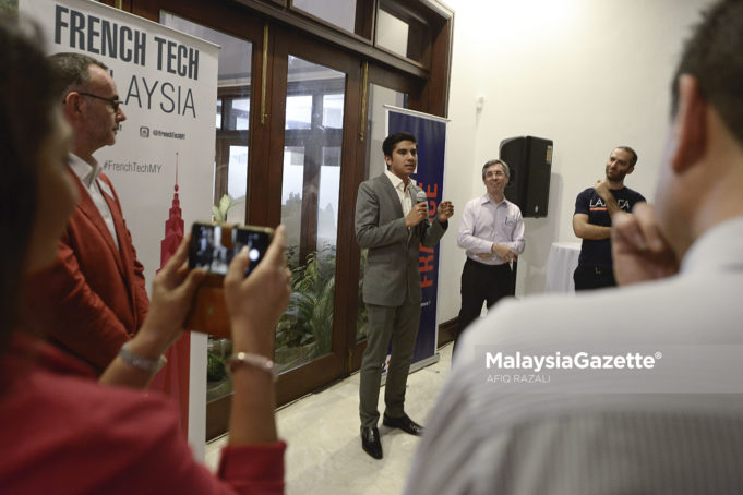 Menteri Belia dan Sukan, Syed Saddiq Syed Abdul Rahman berucap pada Pelancaran Komuniti Teknologi Perancis di Kediaman Kedutaan Perancis, Jalan Langgak Golf, Kuala Lumpur. foto AFIQ RAZALI, 05 JULAI 2018.