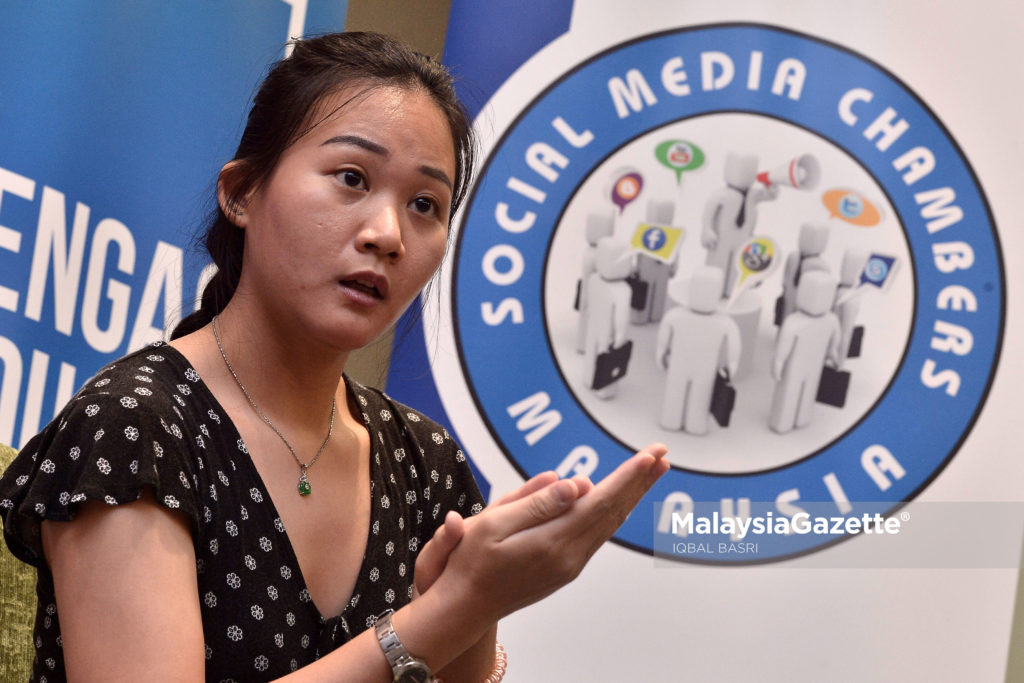 Pegawai Eksekutif Pemasaran MPH Bookstores, Michelle Ong bercakap kepada media pada Persidangan Media Sosial Malaysia 2018 di Pusat Pameran dan Perdagangan Antarabangsa (Mitec), Kuala Lumpur. foto IQBAL BASRI, 05 JULAI 2018