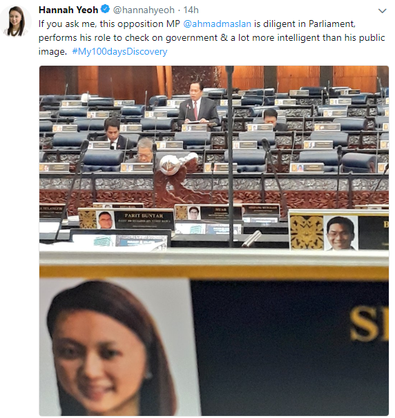 Hannah memuatnaik pujian ini selepas persidangan Dewan Rakyat tamat semalam.