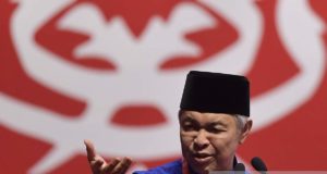 Presiden UMNO, Datuk Seri Ahmad Zahid Hamidi berucap pada Ucapan Penggulungan Presiden UMNO sempena Perhimpunan Agung UMNO 2018 di Dewan Merdeka, Pusat Dagangan Dunia Putra (PWTC), Kuala Lumpur. foto NOOR ASREKUZAIREY SALIM, 30 SEPTEMBER 2018