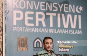 Presiden Ikatan Muslimin Malaysia (ISMA), Aminuddin Yahaya berucap pada Konvensyen Pertahan Wilayah Islam (PERTIWI) anjuran Ikatan Muslimin Malaysia (ISMA) di Pusat Dagangan Dunia Putra (PWTC), Kuala Lumpur. foto AFIQ RAZALI, 24 NOVEMBER 2018.