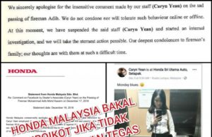 NadiRakyat serah memo kepada Honda Selepas menghina Islam, Caryn Yean hanya dikenakan hukuman gantung kerja oleh majikannya, Honda.