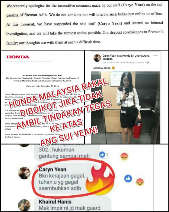 carynyean Selepas menghina Islam, Caryn Yean hanya dikenakan hukuman gantung kerja oleh majikannya, Honda.