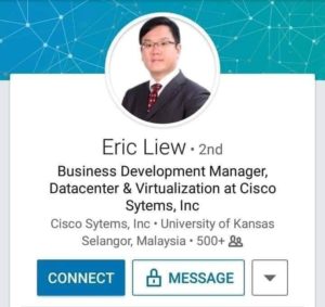 Profail Eric Liew dalam syarikat tempatnya bekerja di Cisco Asean.