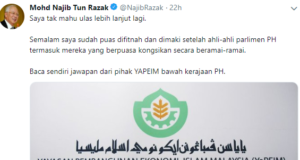 Najib difitnah dan dimaki oleh Ahli-ahli Parlimen PH berhubung laporan sebuah portal konon berlaku penyelewengan dana Yapeim