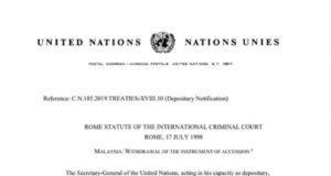 Surat dari PBB yang memaklumkan senarai Malaysia dari meratifikasikan Statut Rom sudah ditarik