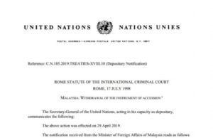Surat dari PBB yang memaklumkan senarai Malaysia dari meratifikasikan Statut Rom sudah ditarik