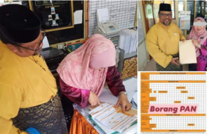 Tarmizi melihat seorang guru mengisi borang keahlian PAN dalam bilik guru sebuah sekolah di Perak Tengah.