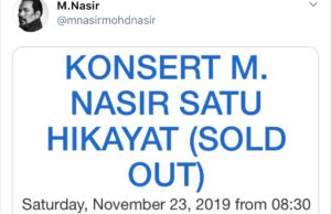 Tiket Konsert M Nasir habis dijual