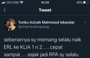 Permaisuri Agong lepas rindu naik KLIA Ekspres