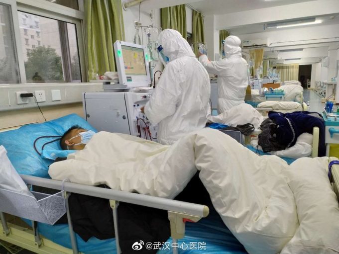Picture uploaded to social media on January 25, 2020 by the Central Hospital of Wuhan show medical staff attending to patients, in Wuhan, China