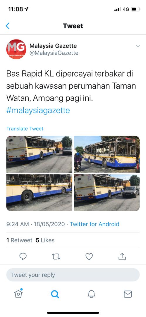 Bas Rapid KL Terbakar Di Ampang Kini Dalam Siasatan