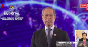 Prime Minister Tan Sri Muhyiddin Yassin speaks during the virtual launch of MyDIGITAL and Malaysia Digital Economy Blueprint. PIX: HAZROL ZAINAL / MalaysiaGazette / 19 FEBRUARY 2021.
