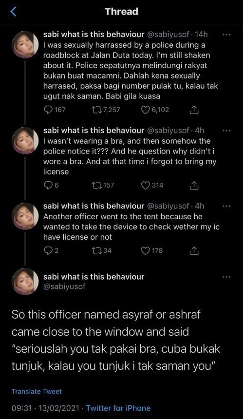 Sabi Yusof Sexual Harassment police roadblock PDRM policeman