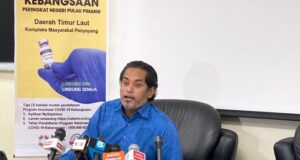 UMNO election Khairy Jamaluddin during a news conference after a work visit to the Vaccination Centre in Penang.