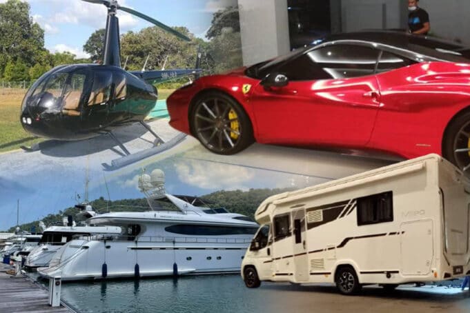 The Malaysian Anti-Corruption Commission (MACC) seized two private helicopters, more than 10 luxury cars and a yacht belonging to the government projects cartel syndicate leader with Datuk title Among the luxury vehicles seized during a raid on the government projects cartel syndicate leader government projects cartel