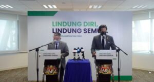 Minister of Science, Technology and Innovation cum Coordinating Minister Khairy Jamaluddin Abu Bakar of the National Covid-19 Immunisation Programme (PICK) and Health Minister Datuk Seri Dr Adham Baba in a joint-news conference on the latest update of PICK. PIX: Courtesy of MOSTI