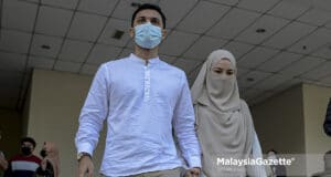 Celebrity cum entrepreneur, Neelofa and her celebrity Islamic preacher Haris Ismail (PU Riz) arrives at the Seremban Courts Complex in Negeri Sembilan to be charged for interstate travel to purchase carpet. PIX: AFFAN FAUZI / MalaysiaGazette / 20 MAY 2021. DNAA