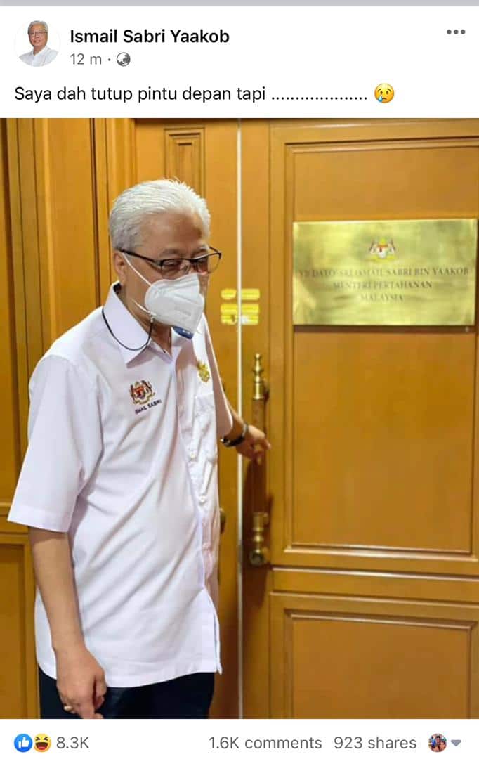 Saya sudah tutup pintu depan tapi....., kata Ismail Sabri