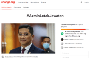 Satu petisyen dalam talian yang mendesak Menteri Kanan Mohamed Azmin Ali meletak jawatan mendapat lebih 175,000 tandatangan warganet.