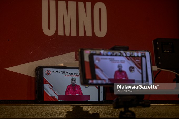 The President of UMNO, Datuk Seri Dr. Ahmad Zahid Hamidi at a news conference after the UMNO Supreme Council meeting at Menara Dato Onn, World Trade Centre Kuala Lumpur (WTCKL). PIX: AFFAN FAUZI / MalaysiaGazette / 08 JULY 2021