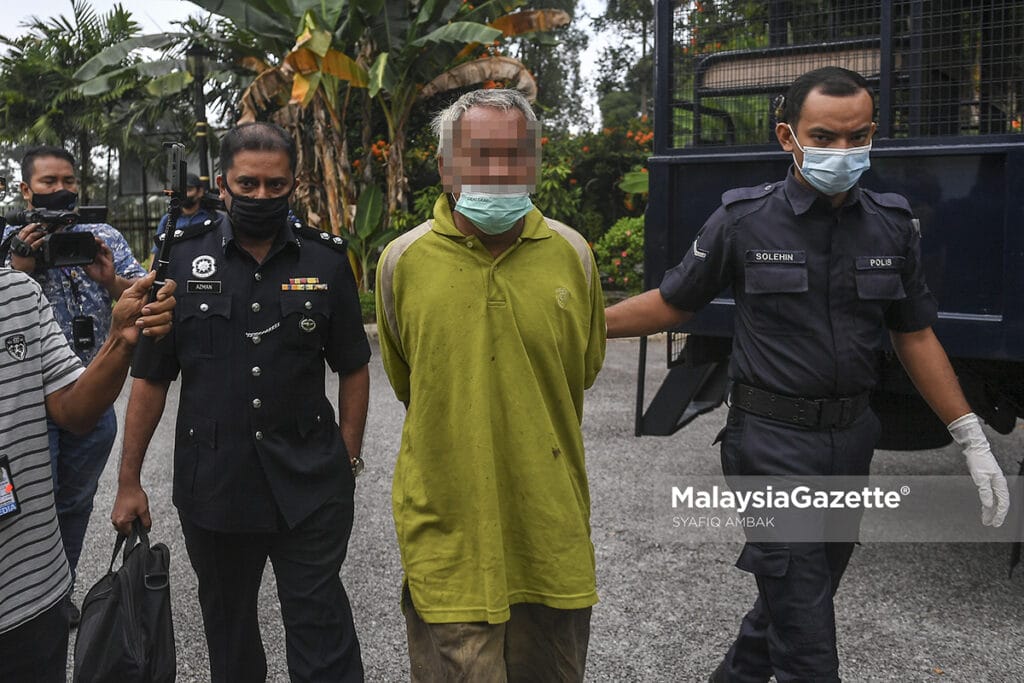 The 60 year-old suspect is in remand order for having unnatural sex with a female goat and caused its death.     PIX: SYAFIQ AMBAK / MalaysiaGazette / 29 JULY 2021.