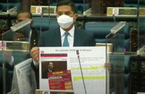 Menteri Kanan Perdagangan Antarabangsa dan Industri, Datuk Seri Mohamed Azmin Ali yang mencelah dalam ucapan Menteri Kewangan, Datuk Seri Tengku Zafrul Tengku Abdul Aziz