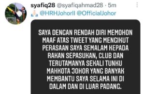 Syafiq mohon maaf kepada TMJ