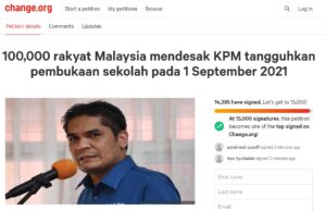 Petisyen 100,000 rakyat Malaysia mendesak KPM tangguhkan pembukaan sekolah pada 1 September 2021