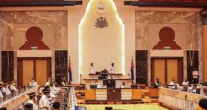 monkey cage Sultan Ibrahim Sultan Iskandar delivering a royal decree at the Johor State Assembly sitting