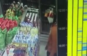 A screenshot of the CCTV footage showing the suspect masturbating at a convenience store in Balik Pulau, Penang.