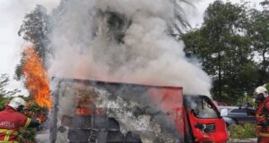 courier service company lorry driver burnt to death fatal accident Larkin Johor Bahru