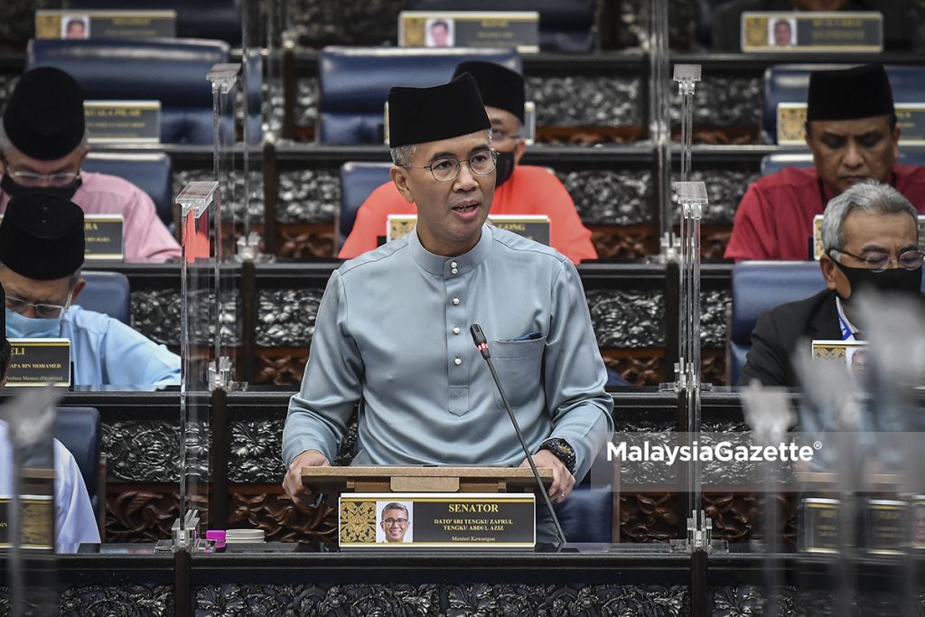 Finance Minister, Tengku Datuk Seri Zafrul Tengku Abdul Aziz tabulating Budget 2021 at the Dewan Rakyat.     PIX: Courtesy from the Department of Information / 06 NOVEMBER 2020. Budget 2022