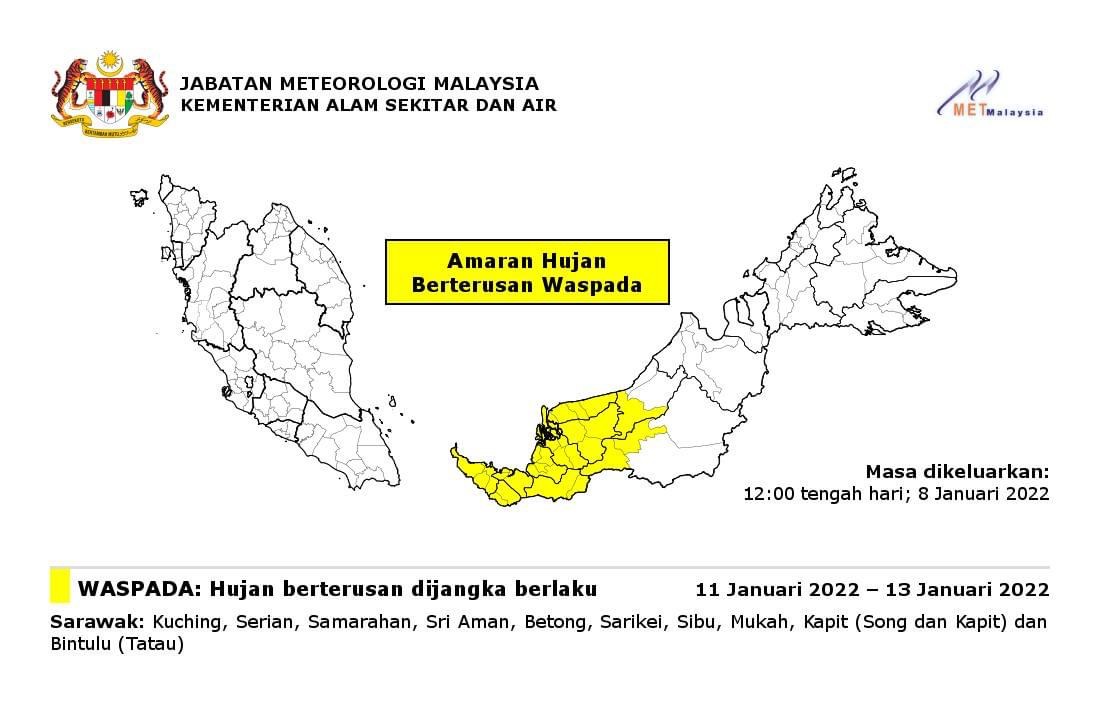 Met Malaysia: Hujan Berterusan Di 10 Kawasan