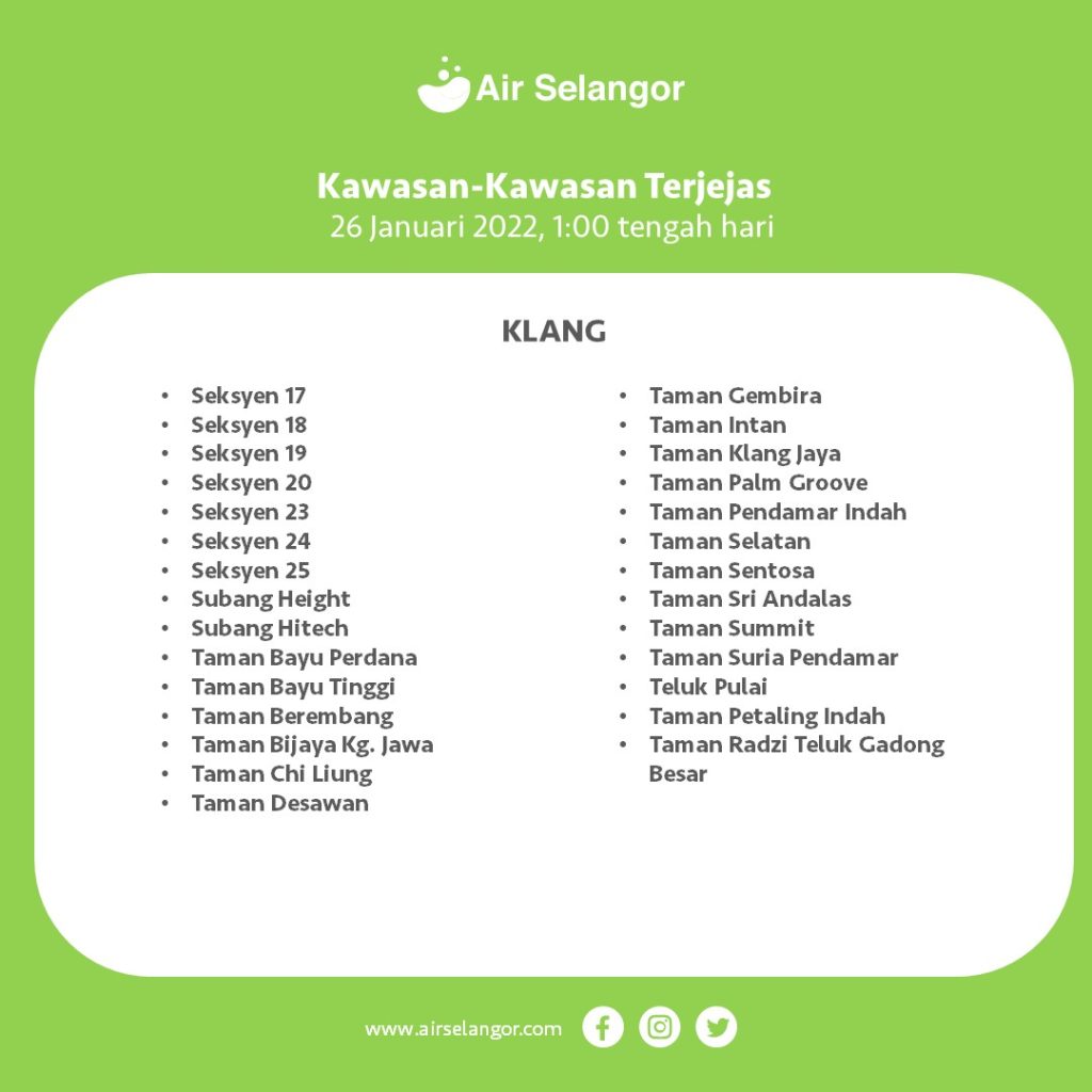 Water supply disruption in the Klang district.