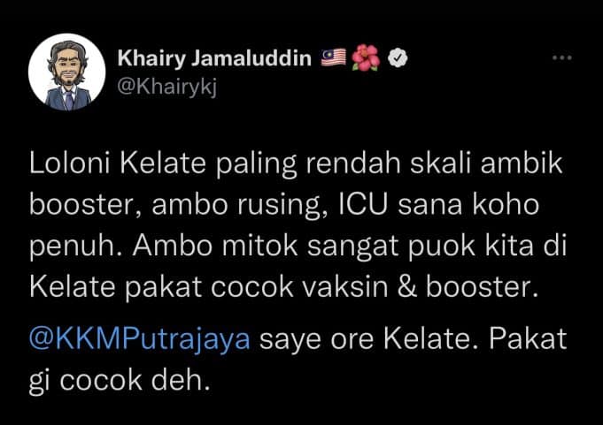Khairy Jamaluddin KJ Kelantan Kelantanese Covid-19 booster dose