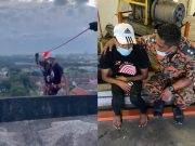 Lelaki hampir terjun tingkat 18 pangsapuri gara-gara teman wanita tidak jawab panggilan Firefighters saving a man who tried to jump off 18th floor of an apartment at Section U2, Shah Alam early this morning. PIX: Fire and Rescue Department