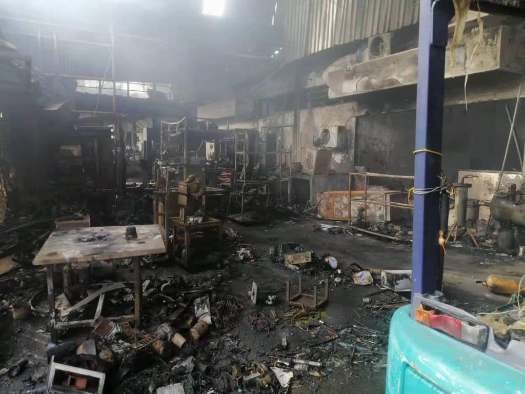 95 percent of the factory was damaged in the fire.