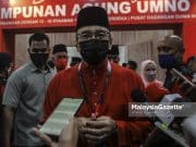 The Sembrong UMNO Division Chief, Datuk Seri Hishammuddin Hussein during the launch of UMNO General Assembly (PAU) 2021 at the World Trade Centre Kuala Lumpur (WTCKL). PIX: AMIRUL SHAUFIQ / MalaysiaGazette / 18 MARCH 2022 GE15 15th General Election Yang di-Pertuan Agong dissolve parliament