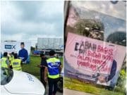 Kain rentang provokasi terhadap Muhyiddin tergantung di Buloh Kasap A banner with provocative wordings was hung at a billboard with Tan Sri Muhyiddin Yassin’s picture in Buloh Kasap, Johor.
