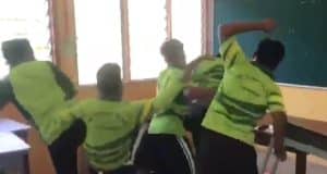 The screenshot of a victim being assaulted by a group of students in a class at a secondary school in Langkawi, Kedah yesterday.